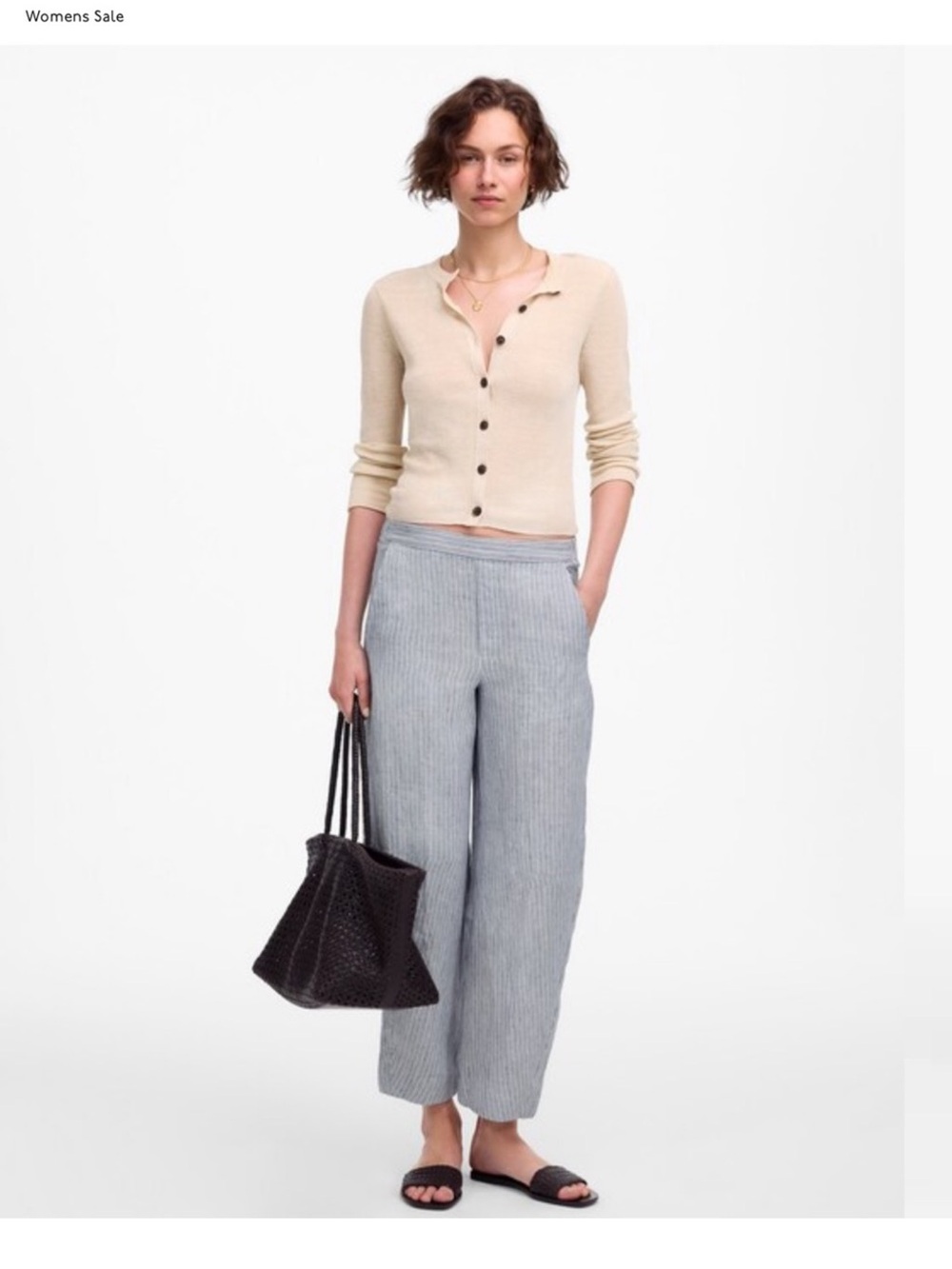 Madewell blue and grey Striped Linen barrel pants